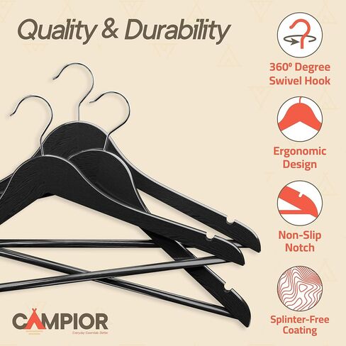 Vintage Wooden Hangers 60 Pack – Heavy-Duty with 360° Swivel Hook, Non-Slip, Pants Bar & Shoulder Grooves - Wooden Hangers for Suits, Jackets, Dresses & Camisoles, Space-Saving and Smooth Finish in Saudi Arabia