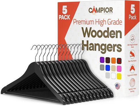 Vintage Wooden Hangers 60 Pack – Heavy-Duty with 360° Swivel Hook, Non-Slip, Pants Bar & Shoulder Grooves - Wooden Hangers for Suits, Jackets, Dresses & Camisoles, Space-Saving and Smooth Finish in Saudi Arabia