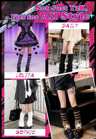Zando Leg Warmers Y2K Kawaii Legwarmers 80s Halloween Customes Punk Gothic Lolita Knit Long Socks Pink Girls Leg Warmers Kawaii Boot Socks Pink One Size in Saudi Arabia