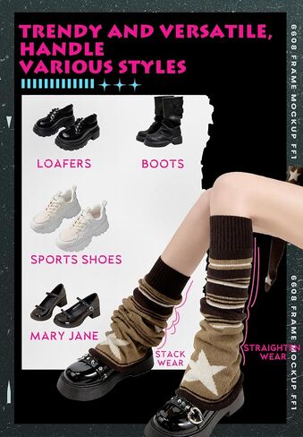 Zando Leg Warmers Y2K Kawaii Legwarmers 80s Halloween Customes Punk Gothic Lolita Knit Long Socks Pink Girls Leg Warmers Kawaii Boot Socks Pink One Size in Saudi Arabia