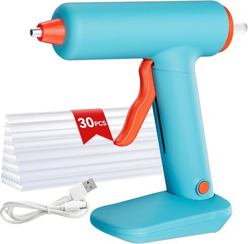 مسدس الغراء الساخن، مسدس الغراء الساخن اللاسلكي، تسخين سريع 90 ثانية، مجموعة مسدس الغراء الصغير والعصي مع 2600 مللي أمبير من النوع C قابلة لإعادة الشحن، 30 عصا غراء ممتازة، مثالية للحرف اليدوية والإصلاحات المنزلية، أبيض in Kuwait