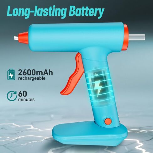 مسدس الغراء الساخن، مسدس الغراء الساخن اللاسلكي، تسخين سريع 90 ثانية، مجموعة مسدس الغراء الصغير والعصي مع 2600 مللي أمبير من النوع C قابلة لإعادة الشحن، 30 عصا غراء ممتازة، مثالية للحرف اليدوية والإصلاحات المنزلية، أبيض in Kuwait
