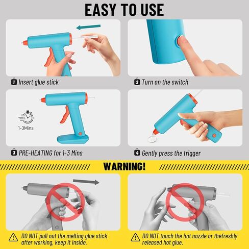 مسدس الغراء الساخن، مسدس الغراء الساخن اللاسلكي، تسخين سريع 90 ثانية، مجموعة مسدس الغراء الصغير والعصي مع 2600 مللي أمبير من النوع C قابلة لإعادة الشحن، 30 عصا غراء ممتازة، مثالية للحرف اليدوية والإصلاحات المنزلية، أبيض in Kuwait