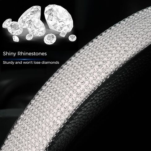 OURTIME New Diamond Leather Steering Wheel Cover with Bling Bling Crystal Rhinestones, Universal Fit 15 Inch, Non-Slip, Shiny, Comfortable Car Wheel Protector for Women (Gold with White Diamonds) in Saudi Arabia
