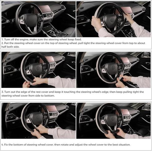 OURTIME New Diamond Leather Steering Wheel Cover with Bling Bling Crystal Rhinestones, Universal Fit 15 Inch, Non-Slip, Shiny, Comfortable Car Wheel Protector for Women (Gold with White Diamonds) in Saudi Arabia