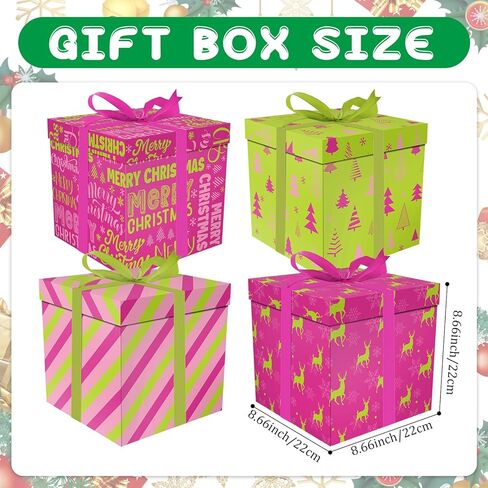 Cinrobiye 4 Pcs Christmas Gift Boxes with Lid,Ribbon and Tissue Papers,9" Black and White Christmas Winter Square Cardboard Box for Gift Wrapping Holiday Present Birthday Assorted Design (Black White) in Saudi Arabia