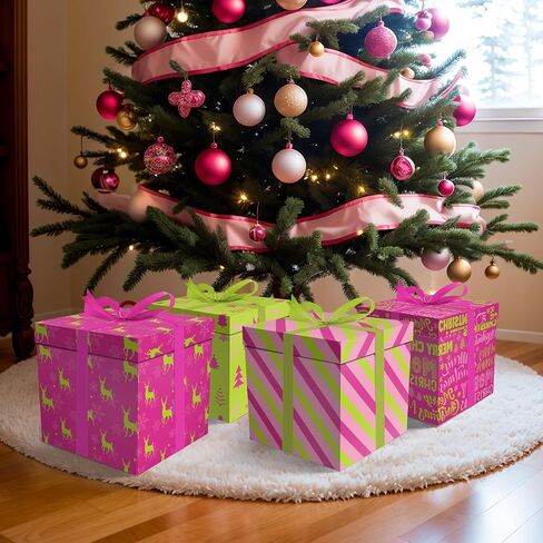 Cinrobiye 4 Pcs Christmas Gift Boxes with Lid,Ribbon and Tissue Papers,9" Black and White Christmas Winter Square Cardboard Box for Gift Wrapping Holiday Present Birthday Assorted Design (Black White) in Saudi Arabia