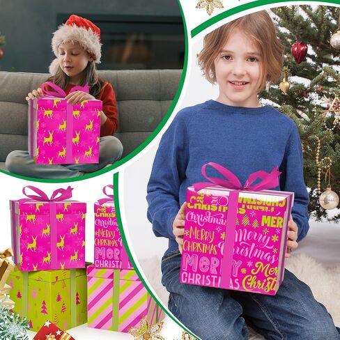 Cinrobiye 4 Pcs Christmas Gift Boxes with Lid,Ribbon and Tissue Papers,9" Black and White Christmas Winter Square Cardboard Box for Gift Wrapping Holiday Present Birthday Assorted Design (Black White) in Saudi Arabia