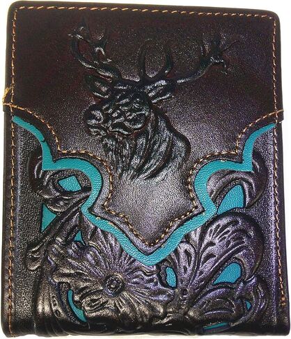 محفظة غزال مقطوعة بالليزر من الجلد الطبيعي للرجال من Western بستة ألوان (قهوة داكنة) in Kuwait