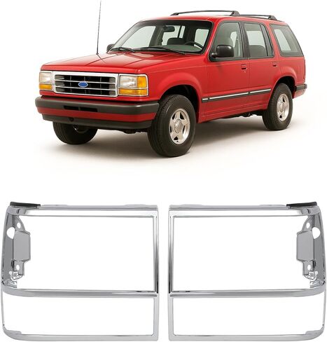 زوج من باب إطار المصباح الأمامي متوافق مع 1989-1994 Ford Bronco II/Explorer/Ranger GT/S Plus/S Plus لاستبدال FO2513111 FO2512156 Chrome + مطلي باللون الفضي الأيسر والأيمن in Kuwait