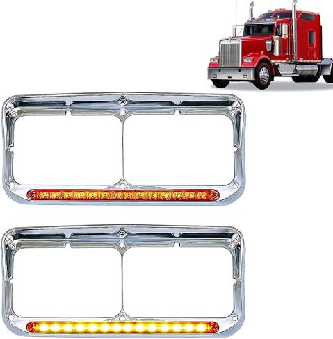 2x حواف المصباح الأمامي مع أقنعة 12 بوصة شريط إضاءة LED كهرماني لمصابيح أمامية 4x6 متوافقة مع Kenworth T400 T600 T800 W900B W900L Peterbilt 378 379 Western Star 4900 in Kuwait