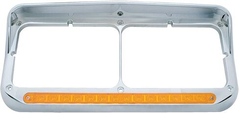 United Pacific 32351 Chrome Rectangular 14 LED Dual Headlight Bezel w/Visor, Chrome Plated, Injection Molded Plastic, LED Light Bar Pre-Installed – Amber LED/Amber Lens – ONE Bezel in Saudi Arabia