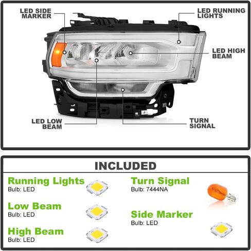 KEEKPO-For 2019 2020 2021 2022 2023 2024 Ram 2500 3500 كروم الحافة LED مع مصباح إشارة الهالوجين للمصابيح الأمامية للسائق in Saudi Arabia