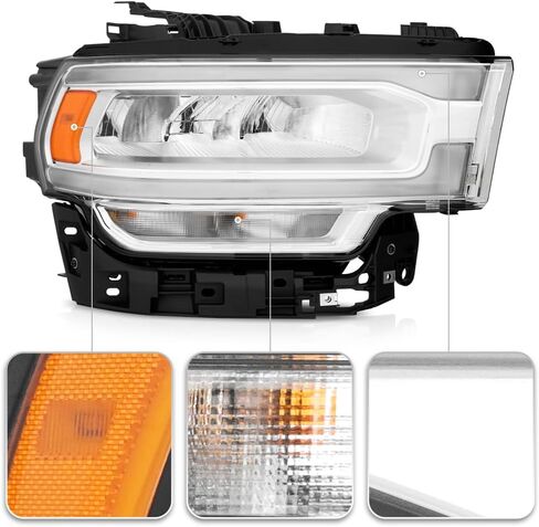 KEEKPO-For 2019 2020 2021 2022 2023 2024 Ram 2500 3500 كروم الحافة LED مع مصباح إشارة الهالوجين للمصابيح الأمامية للسائق in Saudi Arabia