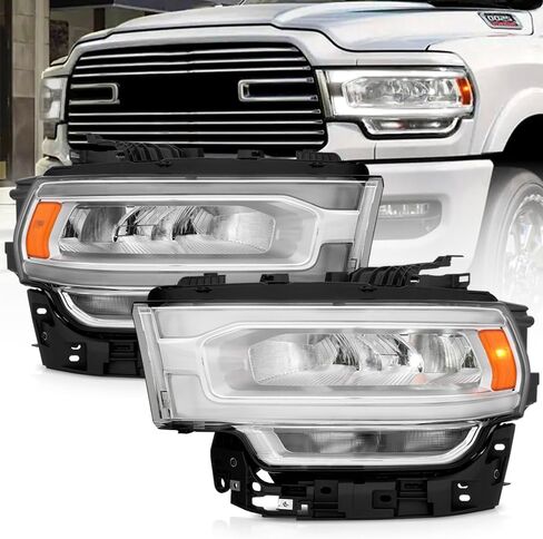KEEKPO-For 2019 2020 2021 2022 2023 2024 Ram 2500 3500 كروم الحافة LED مع مصباح إشارة الهالوجين للمصابيح الأمامية للسائق in Kuwait