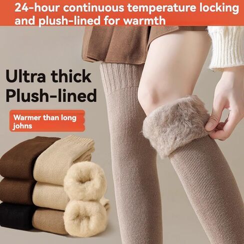 Winter Socks - Fleece-Lined Over-the-Knee Socks, 2-Pair Solid Color Set, Cashmere Blend, Warm and Cozy(US 5-9) in Saudi Arabia
