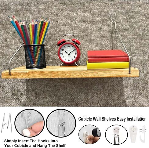 2 Pack Cubicle Accessories Fabric Wall Cubicle Shelf with Hooks, 11.8' & 15.8' Office Cubicle Decor Shelf,Wooden Cubicle Hanging Shelves for Office Cubicle Decor School Home in Saudi Arabia