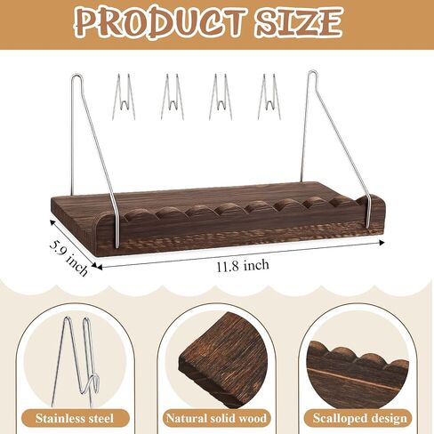 2 Pack Fabric Wall Cubicle Shelf with Hooks 11.8" Wooden Scalloped Organizer Storage Shelf with Hangers Cubicle Accessories for Women Office Wall Desk Bedroom Decor (Dark Brown) in Saudi Arabia