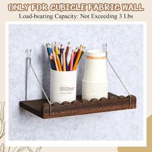 2 Pack Fabric Wall Cubicle Shelf with Hooks 11.8" Wooden Scalloped Organizer Storage Shelf with Hangers Cubicle Accessories for Women Office Wall Desk Bedroom Decor (Dark Brown) in Saudi Arabia