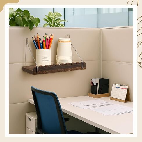 2 Pack Fabric Wall Cubicle Shelf with Hooks 11.8" Wooden Scalloped Organizer Storage Shelf with Hangers Cubicle Accessories for Women Office Wall Desk Bedroom Decor (Dark Brown) in Saudi Arabia