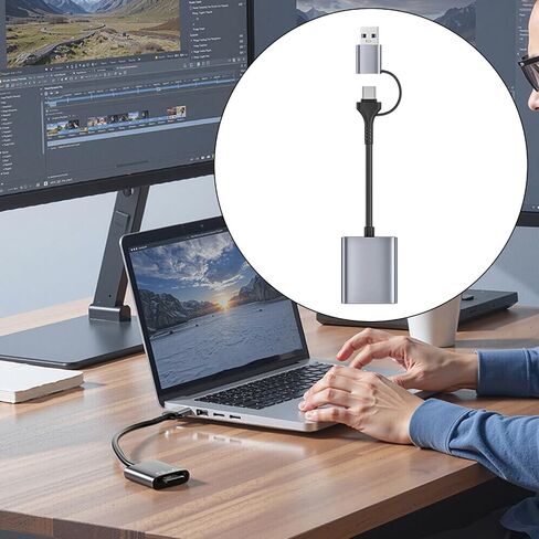 قارئ بطاقات USB 3.2 عالي السرعة مع موصلات USB C مزدوجة وUSB A، تصميم محمول من الألومنيوم in Kuwait