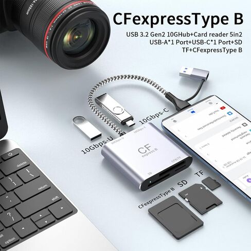 قارئ بطاقة CFE من الألومنيوم بسرعة 10 جيجابت في الثانية USB 3.2 Gen 2 سريع السرعة من النوع B موصل بطاقة للهواتف اللوحية in Kuwait