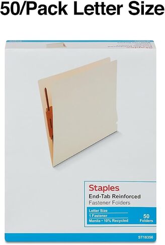 Staples Manila End-Tab Fastener Folders with Reinforced Tab Letter Size 50/Box in Saudi Arabia