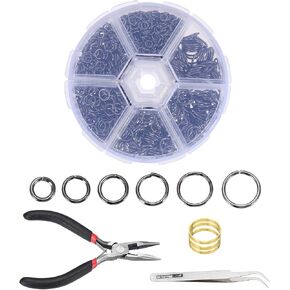 MECCANIXITY 880Pcs Jump Rings for Jewelry Making, 6 Sizes Jewelry Making Kit with Jump Ring Opener & Pliers for Keychains Earings Repairing DIY Crafting White in Saudi Arabia