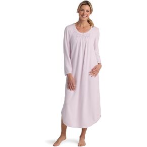 Miss Elaine Women's Long Pointelle Honeycomb Knit Nightgown, Long Sleeve Gown, Sleepwear & Loungewear (2X, Peach) in Kuwait