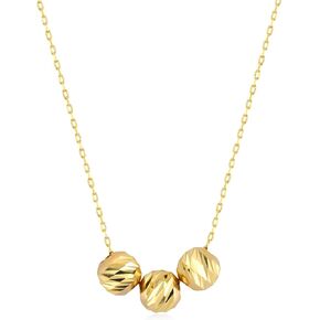 14k Solid Gold Three Ball Beads Necklace | 14k Yellow Gold Necklaces for Women | Small Beads Pendant Necklace | Dainty Round Jewelry | Gifts for Christmas, 18" in Kuwait