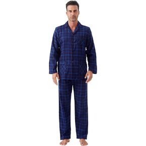 GLOBAL Men's Pajamas Sets 100% Cotton Flannel Sleepwear Long-Sleeve top & Bottom in Kuwait