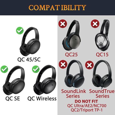 SOULWIT Replacement Headband Pad Kit for Bose QuietComfort 45 (QC45)/QuietComfort SE (QC SE)/New Quiet Comfort Wireless Headphones, Easy DIY Installation (Black) in Kuwait