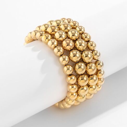 Gold Bead Bracelet for Women Dainty Stackable Chain Bracelets Set Gold/Silver Bead Ball Bracelet Stretchable Boho Style Bracelets Jewelry Gifts for Women Girls in Saudi Arabia