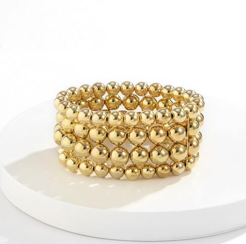 Gold Bead Bracelet for Women Dainty Stackable Chain Bracelets Set Gold/Silver Bead Ball Bracelet Stretchable Boho Style Bracelets Jewelry Gifts for Women Girls in Saudi Arabia
