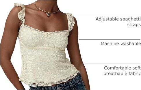 Women Lace Camisole Tank Tops Y2k Spaghetti Strap Cami Going Out Top in Saudi Arabia