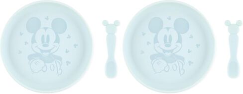 Bumkins Disney Baby and Toddler Plate and Spoon Set, Silicone Dish for Babies and Kids, Baby Led Weaning, Children Feeding Supplies, Microwave Safe, Platinum Silicone, Ages 6 Months Up, Mickey Mouse in Kuwait