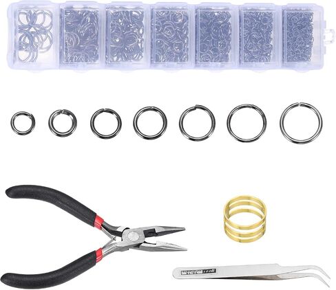 MECCANIXITY 1170 قطعة من حلقات القفز لصنع المجوهرات، مجموعة صنع المجوهرات 7 مقاسات مع فتاحة حلقات القفز وكماشة لسلاسل المفاتيح والأقراط لإصلاح الحرف اليدوية باللون الأسود in Kuwait