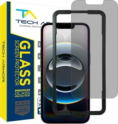Tech Armor [عبوة واحدة من واقي شاشة الخصوصية لهاتف iPhone 14 وiPhone 13 وiPhone 13 Pro مضاد للتجسس سهل التركيب من الزجاج المقسى الباليستي الخالي من الفقاعات ودعم اللمس ثلاثي الأبعاد [6.1 بوصة] in Kuwait