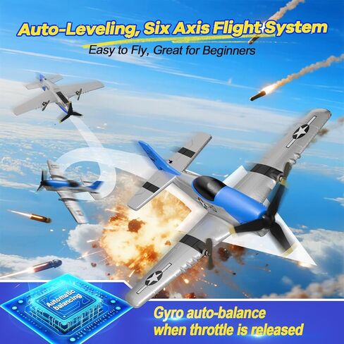 طائرة RC، طائرة RC بتردد 2.4 جيجا هرتز للأطفال المبتدئين والأولاد، طائرة تحكم عن بعد 3CH مع طائرة تحكم عن بعد جيروسكوبية P51 ذات 6 محاور in Kuwait