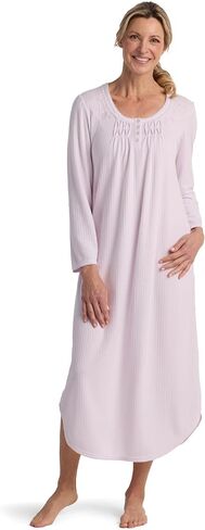 Miss Elaine Women's Long Pointelle Honeycomb Knit Nightgown, Long Sleeve Gown, Sleepwear & Loungewear (2X, Peach) in Kuwait