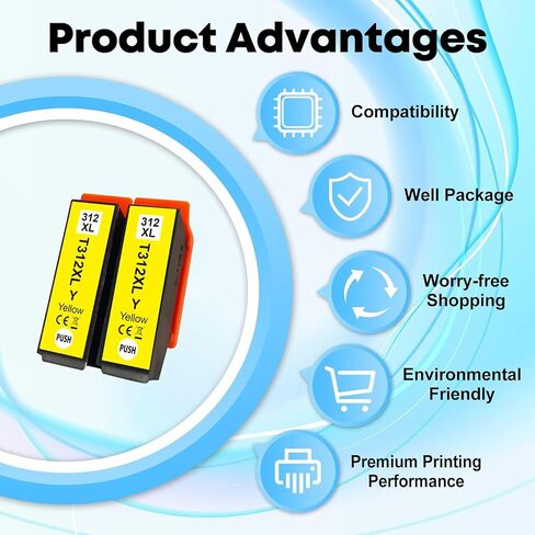 Remanufactured Epson 312XL Ink Cartridges Work with Epson Expression Photo XP-15000 Printer (2 Yellow) in Saudi Arabia