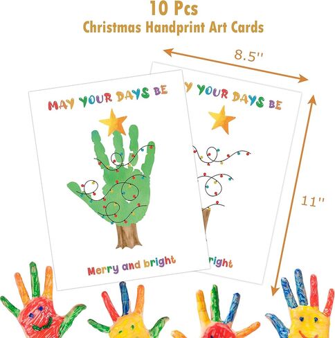 10 قطع من حزمة الأعمال الفنية لبصمة اليد لعيد الميلاد، مجموعة تذكار لبصمة اليد مقاس 8.5 × 11 بوصة للعائلة والفصول الدراسية، وأنشطة الحرف اليدوية التذكارية، وديكور منزل عيد الميلاد، وتفضلات حفلات الشتاء للعائلة - 8 in Kuwait