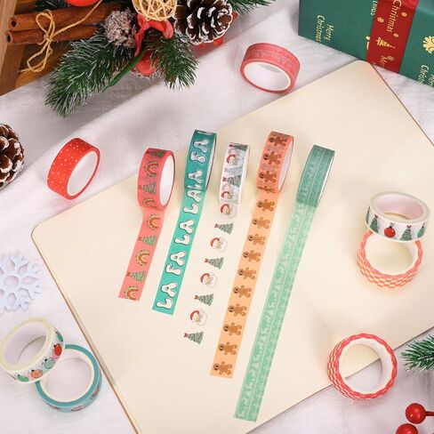 12 Rolls Christmas Boho Washi Tape Masking Tape Set Cute Santa Tree Gingerbread Man Wrapping Paper Tapes for Xmas Holiday Scrapbook Journal DIY Art Crafts in Saudi Arabia