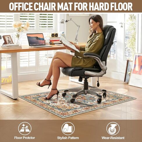 Office Chair Mat for Hardwood Floors - 48X35.5" Desk Chair Mat for Rolling Chair, Under Desk Rug Protects Hard Floors from Damage, Low Pile Floor Protector for Rolling Chair, Non-Slip in Kuwait