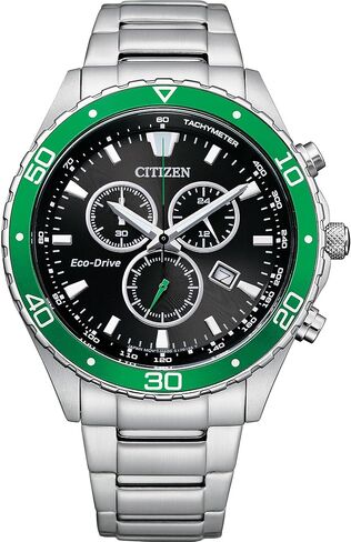 Citizen Men's Eco-Drive Weekender Chronograph Watch in Silver-tone Stainless Steel, Black Dial (Model: AT2387-52E) in Saudi Arabia
