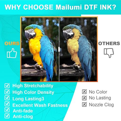 Mailumi DTF Ink Premium Pro Bundle for T-Shirts & Apparel, High Opacity White & Color Set, Universal for DTF Printers, Includes User Guide in Saudi Arabia
