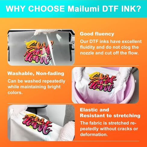 Mailumi DTF Ink Premium Pro Bundle for T-Shirts & Apparel, High Opacity White & Color Set, Universal for DTF Printers, Includes User Guide in Saudi Arabia