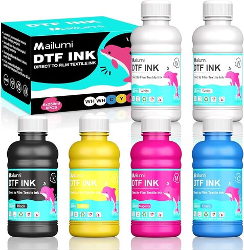 Mailumi DTF Ink Premium Pro Bundle for T-Shirts & Apparel, High Opacity White & Color Set, Universal for DTF Printers, Includes User Guide in Saudi Arabia