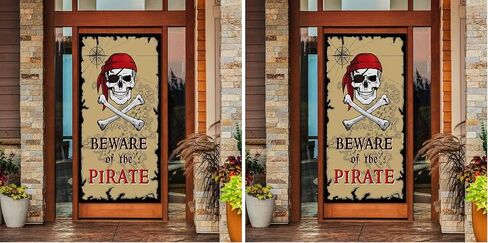 لافتة باب بعبارة «Beware of Pirates» لتزيين حفلات القراصنة والهالوين واعياد الميلاد وكشك الصور ومستلزمات الحفلات بطابع القراصنة in Kuwait