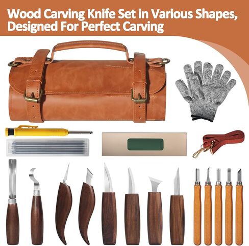 Wood Carving Kit,Carving Knife Set for Beginners,and Adults,Wood Carving Tools,Whittling Knife Set,Wood Whittling Set for Hobbies, Carving Set,Hook Knife,Spoon Carving Knife Suitable，Gift in Saudi Arabia